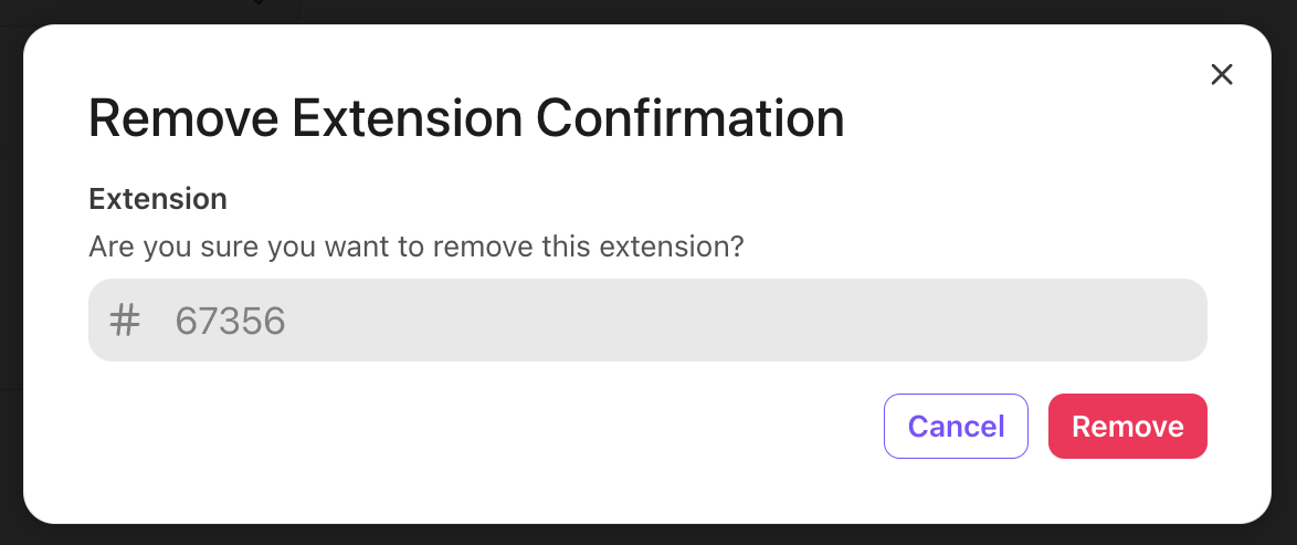 Confirmation dialog asking to remove extension with a specific number.